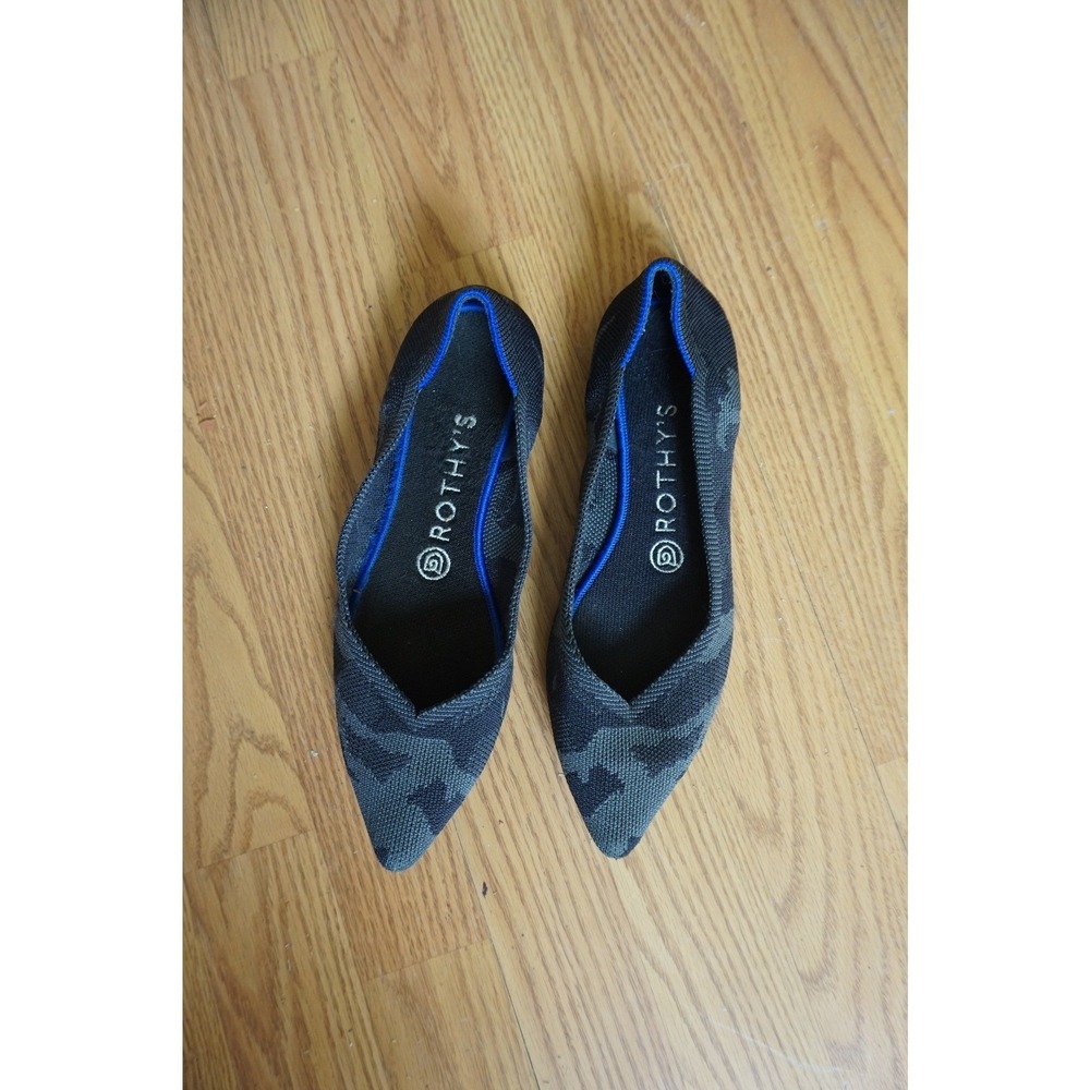 Rothy's The‎ Point Flats Recycled Knit Comfortable Grey Camo Blue Halo Women 7.5